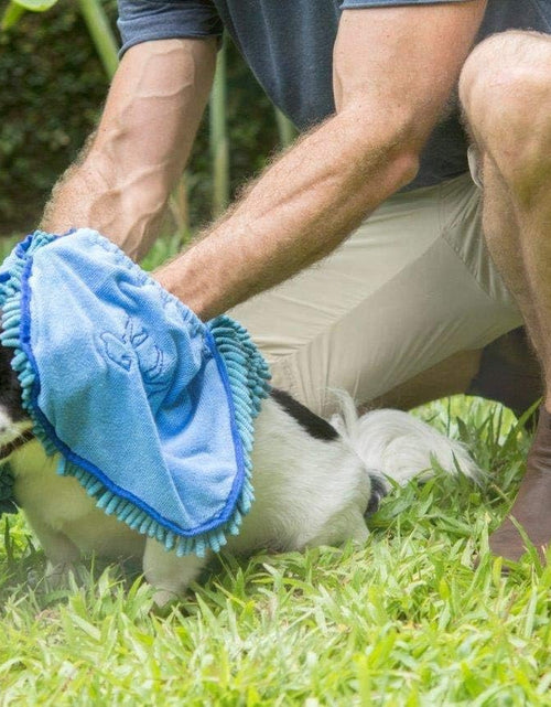 Load image into Gallery viewer, Quick Dry Towel for Dogs | Ultra Absorbent Microfiber Shammy | Extra Large 35X15 Size for All Breeds | Comfortable Hand Pockets | Indoor Outdoor Use | Durable Material | Machine Washable

