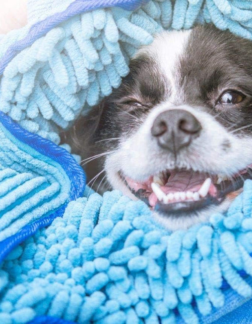 Load image into Gallery viewer, Quick Dry Towel for Dogs | Ultra Absorbent Microfiber Shammy | Extra Large 35X15 Size for All Breeds | Comfortable Hand Pockets | Indoor Outdoor Use | Durable Material | Machine Washable
