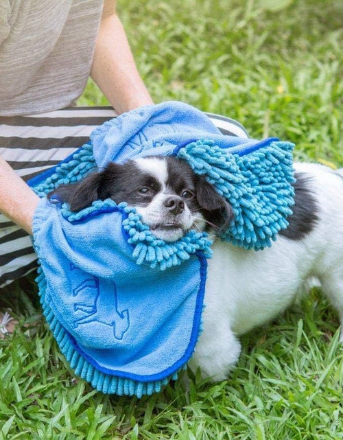 Load image into Gallery viewer, Quick Dry Towel for Dogs | Ultra Absorbent Microfiber Shammy | Extra Large 35X15 Size for All Breeds | Comfortable Hand Pockets | Indoor Outdoor Use | Durable Material | Machine Washable
