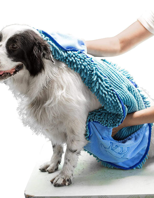 Load image into Gallery viewer, Quick Dry Towel for Dogs | Ultra Absorbent Microfiber Shammy | Extra Large 35X15 Size for All Breeds | Comfortable Hand Pockets | Indoor Outdoor Use | Durable Material | Machine Washable
