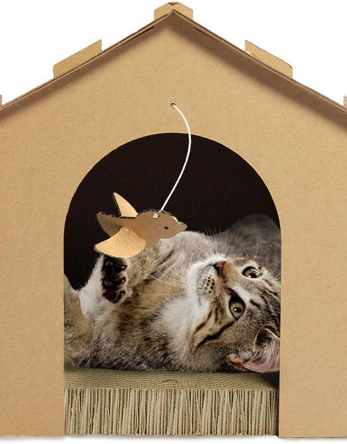 Load image into Gallery viewer, Pet Furniture for Cats and Kittens - Gingerbread House Corrugated Cat Scratcher Hideout with Catnip, Cardboard (Brown), One Size
