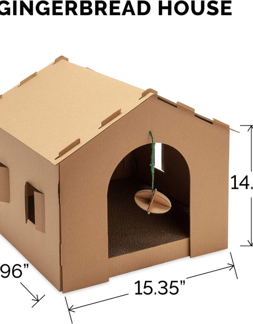 Load image into Gallery viewer, Pet Furniture for Cats and Kittens - Gingerbread House Corrugated Cat Scratcher Hideout with Catnip, Cardboard (Brown), One Size
