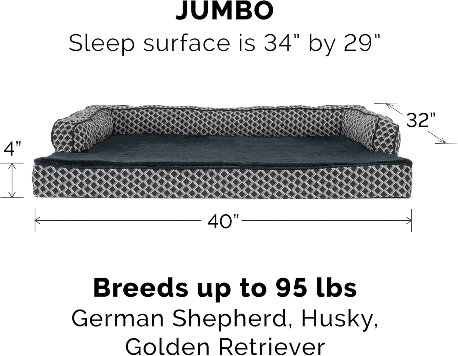 Replacement Pet Bed Cover - Plush Fur and Décor Comfy Couch Washable Dog Bed Cover, Diamond Gray, Jumbo (X-Large)