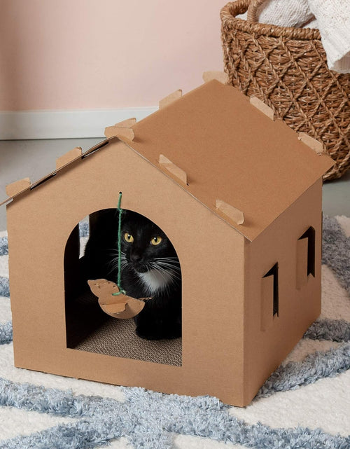 Load image into Gallery viewer, Pet Furniture for Cats and Kittens - Gingerbread House Corrugated Cat Scratcher Hideout with Catnip, Cardboard (Brown), One Size
