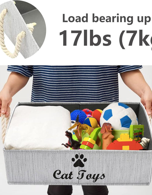 Load image into Gallery viewer, Large Cat Toys Storage Bins - Foldable Fabric Trapezoid Organizer Boxes with Weave Rope Handle, Collapsible Basket for Shelves,Cat Toys,Cat Apparel &amp; Accessories(Gray-Cat)
